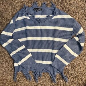 Blue and White Striped Women's Sweater